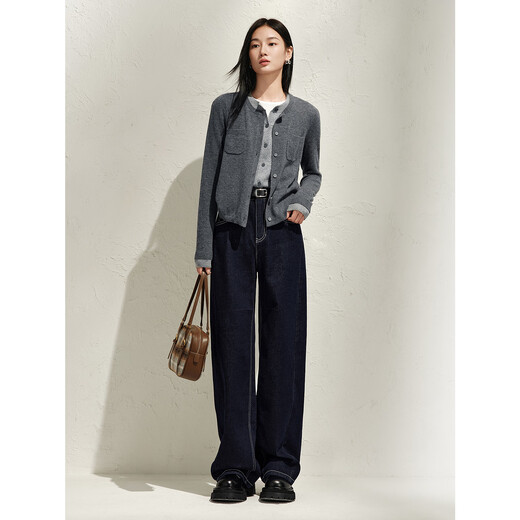 Jiuzi Annako Retro Casual Denim Style Lose Dunkelblau Denim Scimitar Hosen Frauen Frühling neuer Stil 2025 Zhangqing-Sekunden-Batch KWFQ12172 S