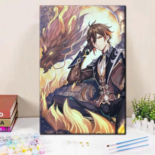 Tigre de tres abril Genshin Impacto Zhongli Diy Digital Pintura al óleo Cartoón pintado de color acrílico pintado a mano Aceil color decorativo S695-Zhongli 30x45 cm DIY Atrolado Apretado Marco interno +