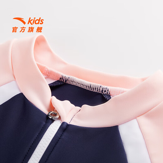 Anta children's swimsuit for girls and boys one-piece swimsuit 2025 summer new style fresh and sweet antibacterial and anti-chlorine sunscreen swimming skirt navy/pink-1 140