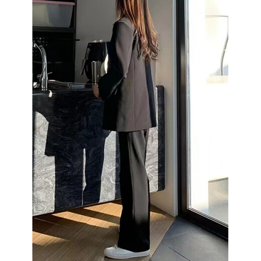 FANAOGE suit suit female college civil servant interview and defense professional wear shoulder pad suit jacket loose formal work clothes black spring and autumn style (suit jacket + white shirt + trousers) three-piece suit with shoulder pads