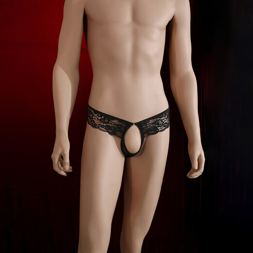 Men's crotchless lace underwear, sexy pure desire, hot special briefs shorts, thong, men's inner see-through, black, one size