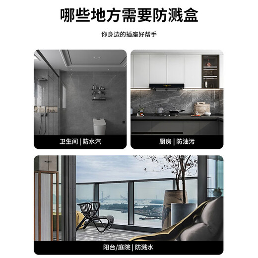 Socket waterproof cover socket protective cover bathroom socket waterproof box bathroom switch splash-proof box self-adhesive protective cover black transparent regular style kitchen balcony wash basin 3 pieces in total