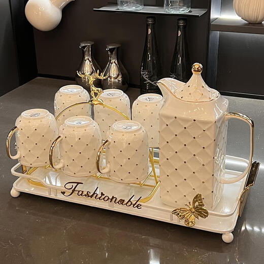 Yusenyi high-end tea set set light luxury home hospitality teapot teacup office hospitality Shuizi high-end tea set teacup 9-piece set 691 gift box