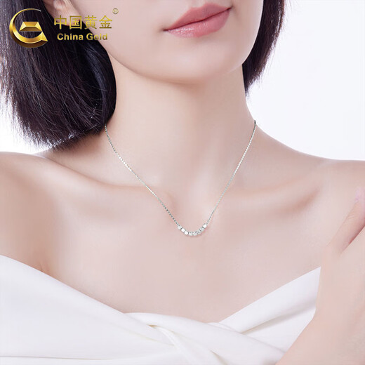CHINA GOLD pt950 platinum necklace women's light luxury platinum small sugar cube set chain Valentine's Day birthday gift for girlfriend and lover small sugar cube set chain approximately 3.05g