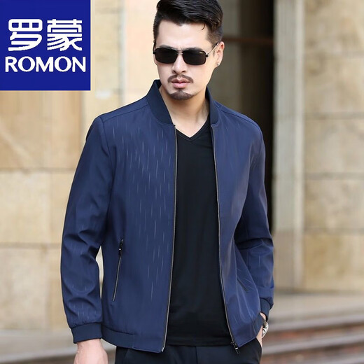
Romon Middle-aged Men's Jacket Thin Jacket Daddy's Clothing Clothing Casual Spring Jacket Spring and Autumn Clothing Middle-aged and Elderly Lapel Buttons - Navy Blue One Size 17088A 90-110Jin [Jin equals 0.5 kg]