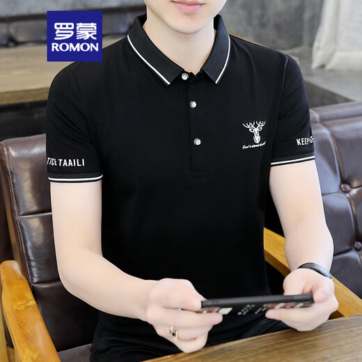 ROMON short-sleeved T-shirt for men 2025 new summer new youth simple trend half-sleeved lapel Polo shirt clothes K12801 white M