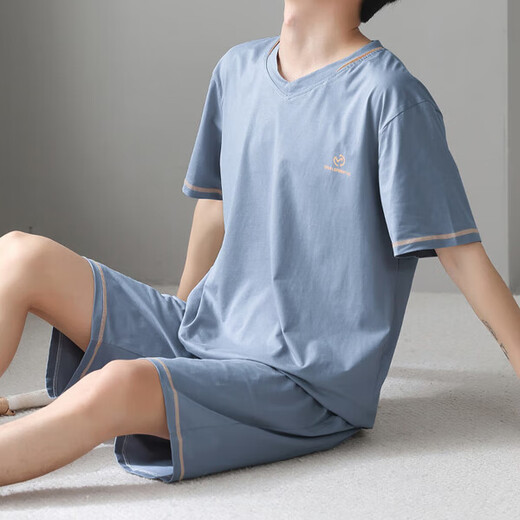 莫代尔男士睡衣2025新款夏季薄款风度大码男款短袖棉绸夏天家居服可外穿 MDE3519绿衣图标棉绸短袖短裤 L 建议100-130斤