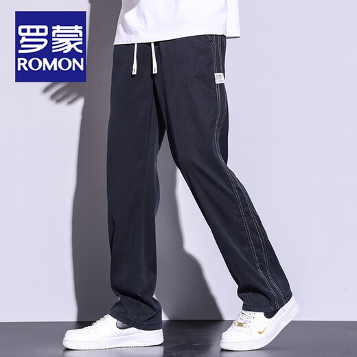 罗蒙（ROMON）夏季薄款天丝牛仔裤男士宽松直筒休闲阔腿裤男冰丝长裤子 连帽1048黑色-HJ连 帽 M