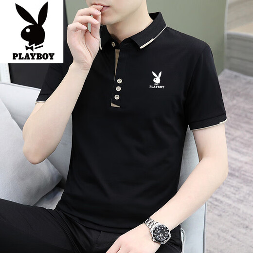 Playboy Pure Cotton Kurzärmelte T-Shirt für Männer im Sommer ohne bremsen atmungsaktive hautfreundliche und vielseitige, lässige, halbärmelige Oberpolo-Hemd für Männer 844 Blue M empfohlen 90-110jin [Jin gleich 0,5 kg]