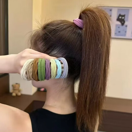 Jiuvia high ponytail hair rope women's new style non-straight boxed hair rope thickened seamless hair ring high elasticity and durable rubber band hair accessories FQ199 sea salt blue 10 boxed