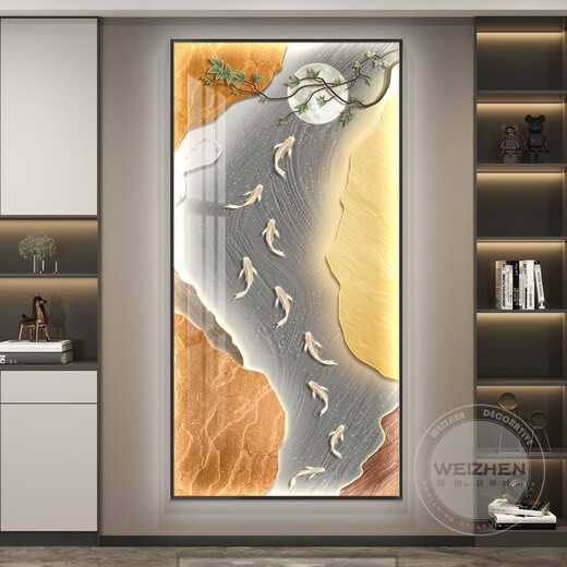 ZOCI porch hanging paintings are facing the entrance door with high-end sense with lights led with lights Jiuyu Picture Light luxury entrance entrance door decoration painting HJ-6625 Light luxury gold 120*240 cold white light intelligent insert