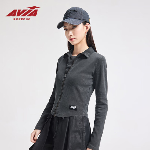 AVIA【鞠婧祎同款】AVIA爱威亚针织薄款外套2025新款复古休闲针织上衣 碳灰 L
