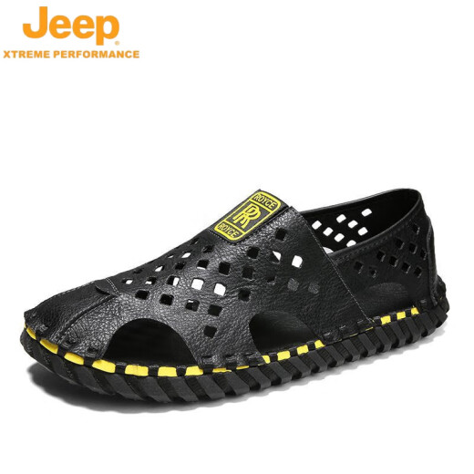 吉普（JEEP）凉鞋男士2025年新款潮外穿越南包头凉鞋真皮沙滩凉拖开车拖鞋夏天 12033黑色 鸿运 39