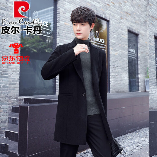 Pierre cardin high-end double-sided wool woolen coat for men's mid-length 100% pure wool woolen coat Korean style windbreaker winter 2034 light gray (100% pure wool) XL 155-175Jin [Jin equals 0.5 kg]