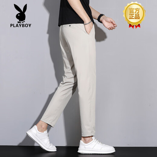 PLAYBOY (PLAYBOY) Pantalones casuales de seda de hielo de alta gama para hombres 2025 Nuevos pantalones rectos delgados pantalones cónicos delgados de verano anti-wrinking 79T9902 gris claro 28