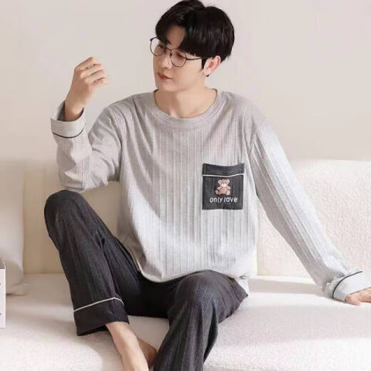 Pajamas de manga larga Sangqin para hombres, estudiantes de secundaria y secundaria, puede usar ropa de algodón en el hogar en el exterior, trajes sueltos de primavera y otoño, 3887 más trajes de terciopelo de coral en terciopelo, otoño e invierno, L recomendaron 100-120 Jin [Jin equivale a 0.5 kg]