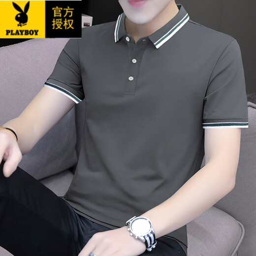 花花公子（PLAYBOY）2025新款夏季男士短袖t恤翻领珠地棉半袖Polo.衫休闲简约男上衣服 SKY-5012-白色 XL 120-135斤