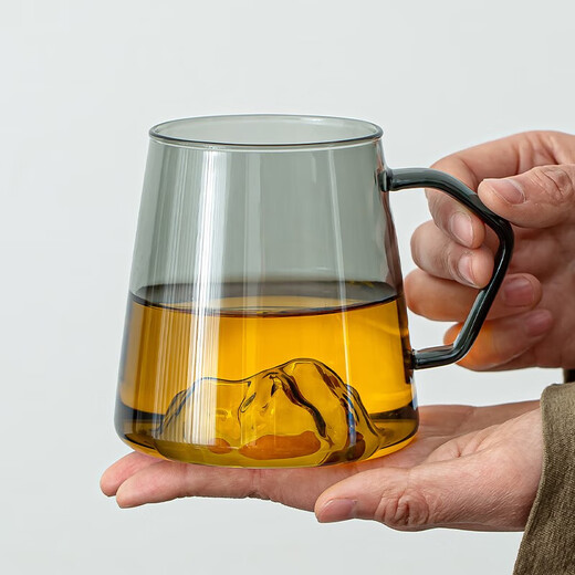 Yi Cup Glass Cup Set with Handle High Temperature Resistance Simple Water Cup Set Green Tea Cup Office Home Use Ash Snow Mountain