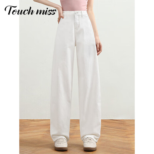 塔驰密司 TOUCH MISS时尚高腰牛仔裤女2025夏季薄款休闲宽松阔腿裤子香蕉弯刀裤 白色 26
