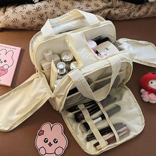 Fan Yejia Cosmetic Bag Women's Large Capacity Portable Travel Toilet Bag Partitioned Storage Extra Large Lightweight Lazy Storage Bag Double Open Large Capacity Cosmetic Bag Apricot