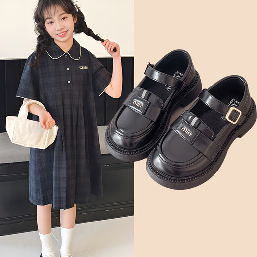 瑜尚臻品女童英伦风小皮鞋2025夏季新款儿童时尚百搭单鞋小女孩公主鞋洋气 黑色 32 内长19.5cm