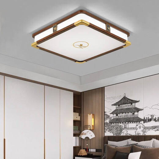 欧普2025新款新中式吸顶灯客厅餐厅灯金丝檀木现代餐厅灯具禅意卧室 1W 9928长方形98无极调光