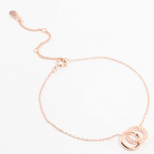 QIWNLovisa rose gold-plated sterling silver interlocking bracelet, romantic, aesthetic, light luxury, niche geometric bracelet, rose gold 15.5cm