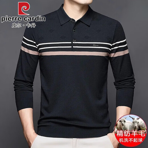 皮尔卡丹（pierre cardin）2025高档羊毛衫长袖T恤男薄款春秋中年翻领针织宽松打底衫 12808-棕驼 12808-棕驼 M 165推荐90-115斤