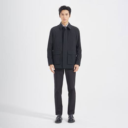 LiLang Light Fashion Men's Clothing Windproof Concealed Placket Windbreaker Men's Lapel Wear-Resistant, Wrinkle-Resistant and Easy-Care Executive Jacket Black (3H) XL (175)