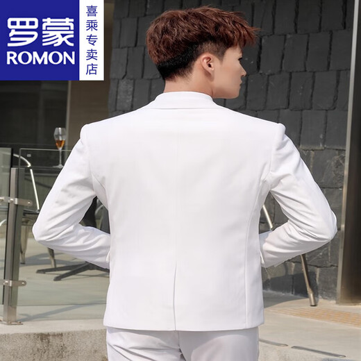 ROMON men's suit, casual white small suit, Korean style men's jacket, handsome, slim and trendy new product, two-button white suit + trousers 160/XS