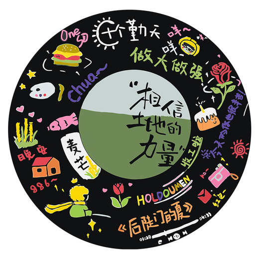 咏幻十个勤天手绘涂鸦黑胶唱片diy数字油画摆件装饰画解压手作送 S16778 直径20cm加厚实木内框 高亮颜料+专业油画布+画笔+配件