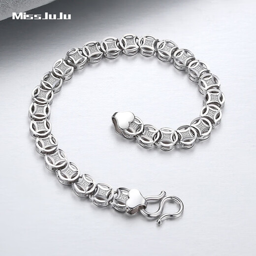 Miss JuJu Pt950 Platinum Bracelet Men's Platinum Bracelet Men's Thick Copper Coin Rich Boss Bracelet Weight 12.89 grams 20cm long 4mm thick