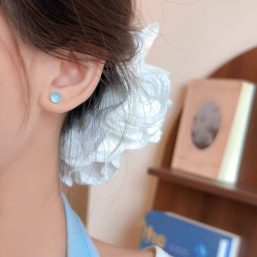 BJYLS999 pure silver blue earrings for girls, suitable for summer earrings 2025 new high-end temperament pure silver earrings Moonlight Firefly 999 pure silver earrings (pair)