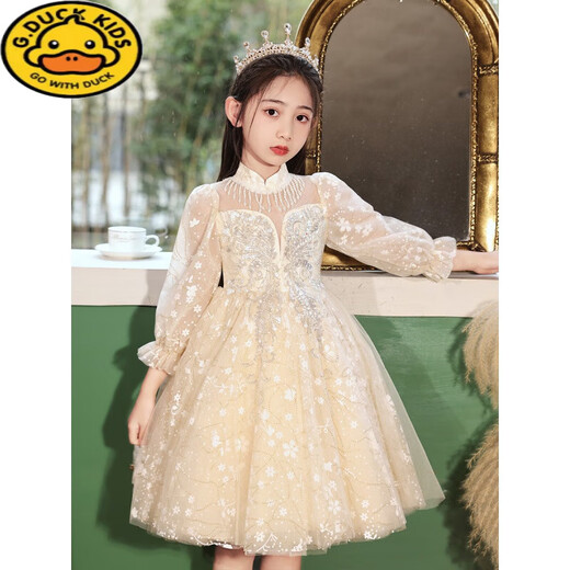 G.DUCKKIDS女童礼服轻奢小众钢琴演出服儿童生日公主裙长袖主持人花童婚礼裙 热售9215白色长袖【单裙】 110 cm 建议身高100-105cm年龄4