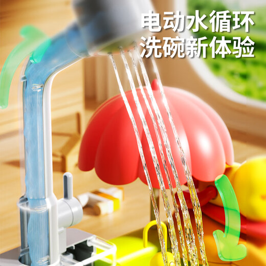 Bandimeng (Bandimeg) Kinderküchenspielzeug Früchte Cher Dishmasher Girls spielen Haus Wasser Wasserfischerei Geburtstagsgeschenk 33-teilige Batterieversion [8-in-1-Geschirrspüler] Elektrische Zirkulation Wasserextraktion reichhaltiges Accessoires