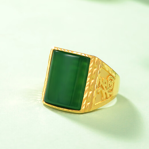 Tico fortune pure gold 999 gold ring men's 3D hard gold inlaid chrysoprase living ring birthday gift