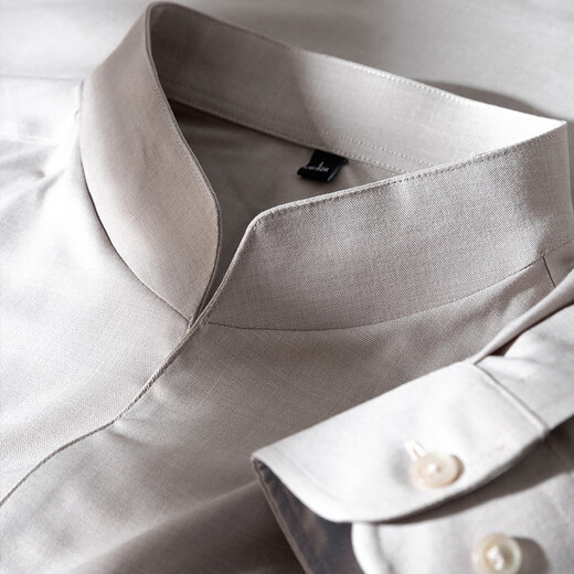 Chaolilong Spring and Autumn Thin Henley Collar Cool Shirt Men's Long Sleeve High-End Mid-mountain Collar Casual Korean Style Trendy Shirt Men's Khaki XL