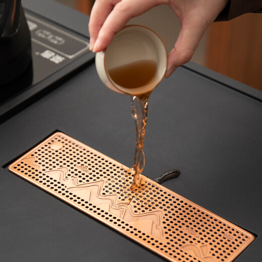 High-end small tea set set, high-end tea table, kettle, fully automatic water supply, integrated tea tray, new black gold porcelain stone, Guanshan Electric tea tray + Ru kiln tea set