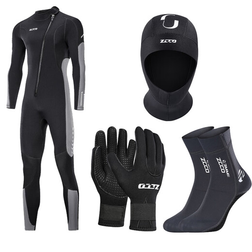 ZCCO1.5/3MM cold-proof gel coat thickened large size one-piece wet wet suit for men and women long-sleeved warm coach swimsuit black XS one size