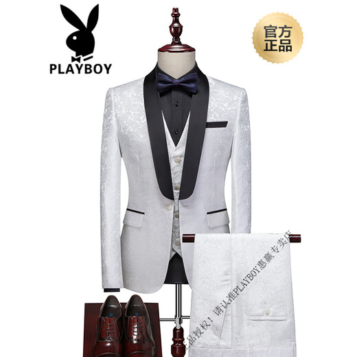 Playboy (Playboy) Bräutigamanzug Herrenanzug Annual Meeting Gastgeber Moderator Moderator Photography Studio Performance Photosuit Photography Hochzeitskleid Weißer Mantel + Hosen m