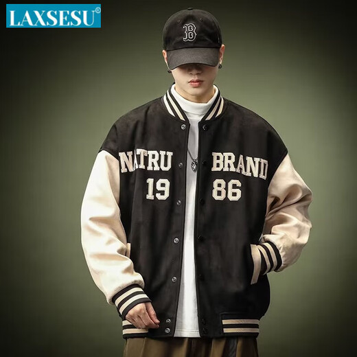 
LAXSESU handsome high street baseball uniform jacket ins trendy clothes spring and autumn loose plus size fat bomber jacket boys green-A160 XL