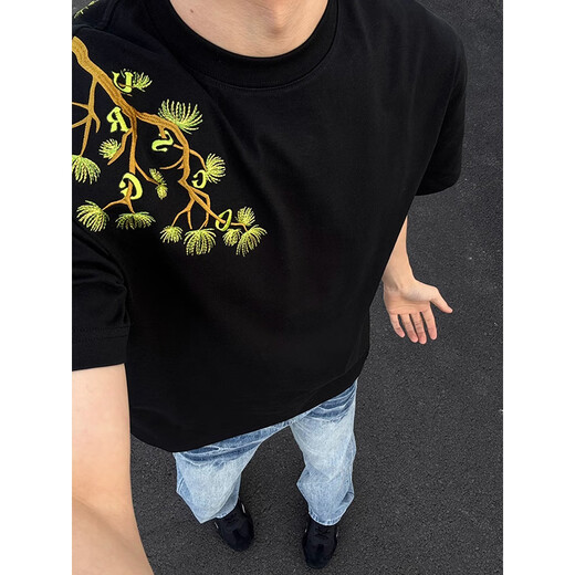MUWEI AMERICAN AMERICAN WEIGHALE PURE COUTWOLLE Stickte Kurzärmel-T-Shirt für Männer und Frauen im Sommer-Eissensen-Eisensen-Szensing hochwertiger und vielseitiger Paar Fünf-Punkte-Ärmel CXT2691 Black M [Empfohlen 90-110jin [Jin gleich 0,5 kg]]