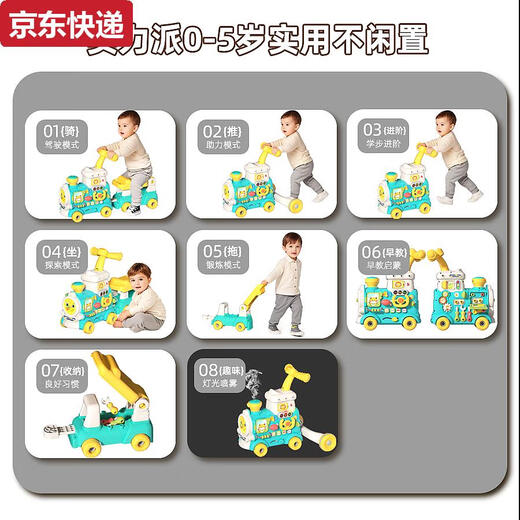 ZNMW Children's Day Gifts Four-in-1 Small Train 1 Year Old Baby Toys Early Education Baby Walker 5-in-1 Small Train Mount Version Green - Gift Box Mount + Hand
