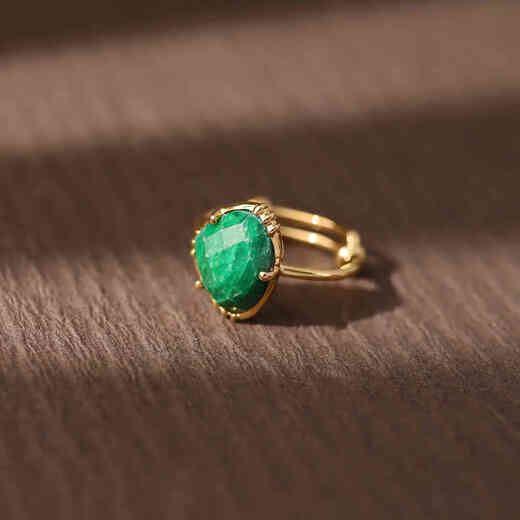 Floating lotus cut gem red column elongated exquisite free and easy personality double ball adjustable live ring design spot green agate medium size special shape