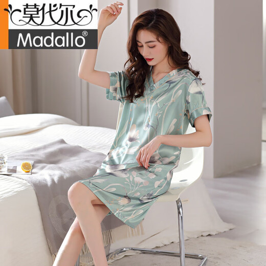 Модальный бренд летний шелк Salk Satin Satin Nightgown Plus Plus Распространенная мать среднего возраста Паджама Лед и снежный шелк тонкая домашняя одежда 9923 м.