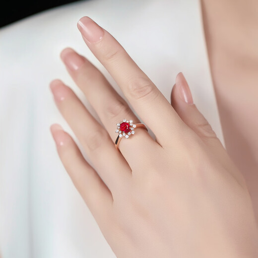 Tingliang 1 carat pigeon blood red ruby ring 18K gold inlaid with diamond colored gemstone ring snowflake style size message (10 to 20) ready stock