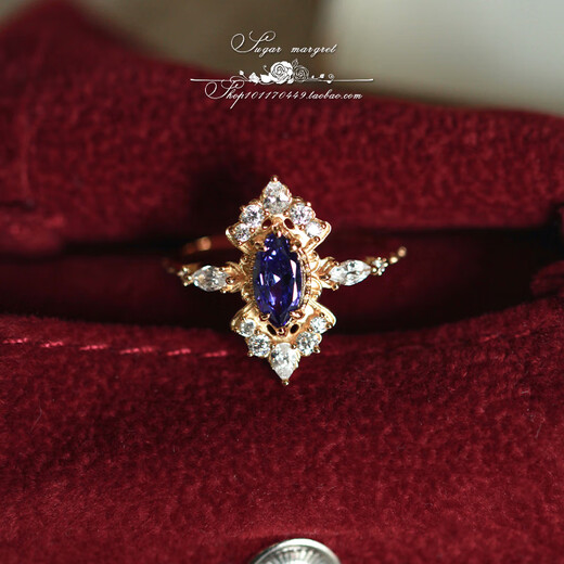 Fat Donglai's same tanzanite ring blue dress exquisite tanzanite marquise zircon retro 9 Hong Kong No. 8
