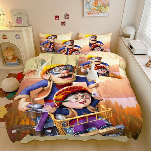 Disney (Disney) All-Cotton Cartoon Bear Haunted Three-Piece Set Student Dormitory Customizable 3890V Bed Sheet Style 1.8 Bed (Quit cover 200*230) Four-Piece Set