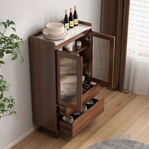 Pupan Gabinete lateral de madera sólida Gabinete de almacenamiento de color nogal Combinación de la sala de estar del gabinete de almacenamiento simple integrado Té de almacenamiento simple Madera 14065 Longitud total 205 Instalación del paquete