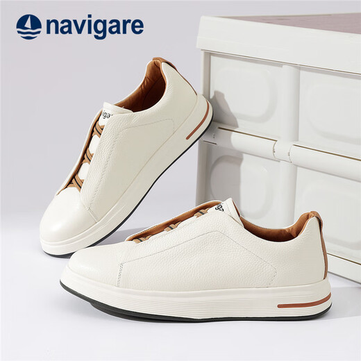 Navikel Italian dinghy leather low-top sneakers breathable business versatile casual shoes one-leg men's shoes off-white